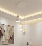 Hanglamp gepoedercoat staal en hout, Scandinavisch Mesi, wit, 34 x 34 cm, 3 lichts, verstelbare hoogte
