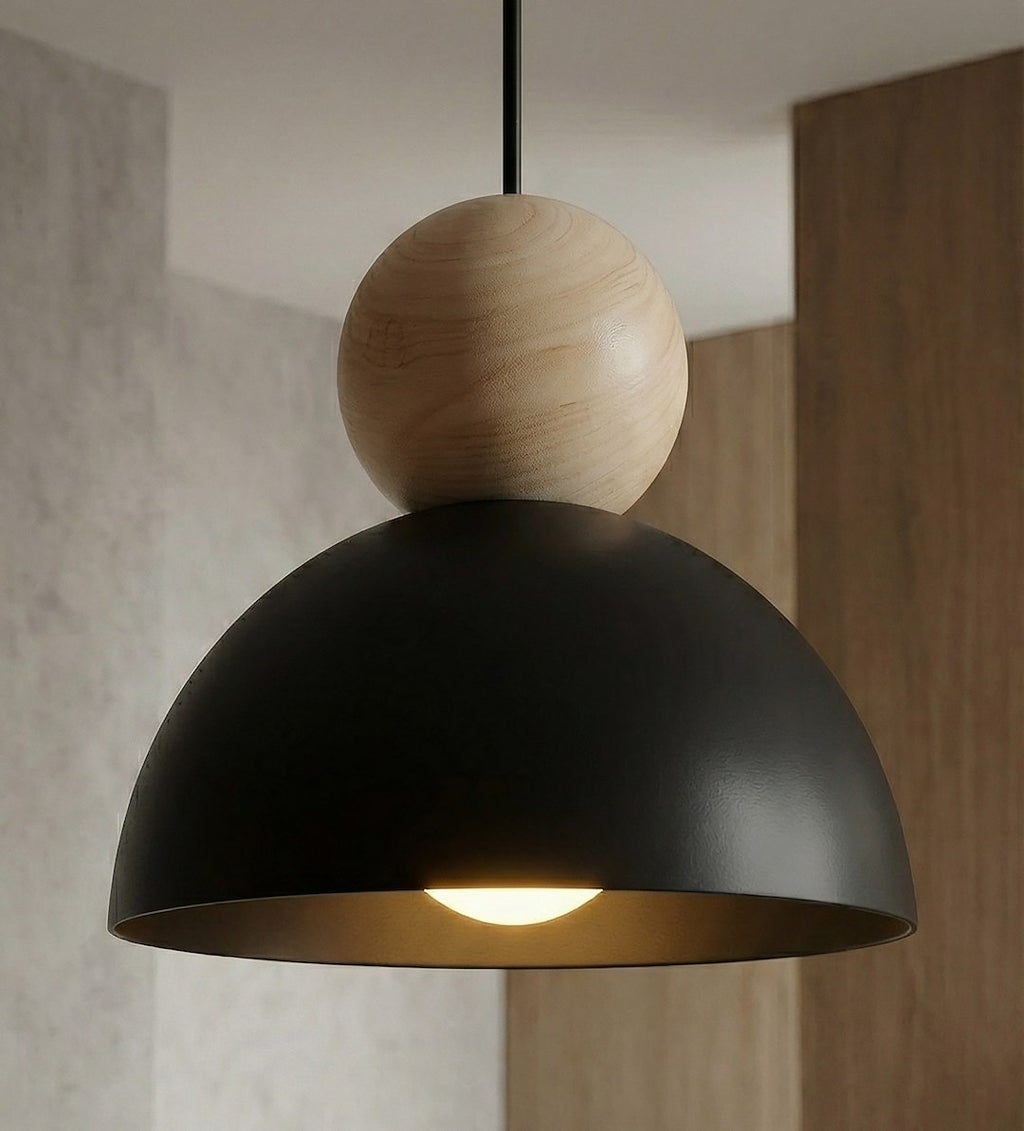 Hanglamp gepoedercoat staal en hout Kaki, zwart, 3 lichts, Scandinavisch, 41 x 41 cm, E27