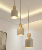Hanglamp Mesi gepoedercoat staal en hout, Scandinavisch, beige, Ø 34 cm, 3 lichtpunten, verstelbare hoogte