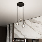 Hanglamp 3-lichts gepoedercoat staal en glas Cosmo, zwart met grafiet glazen kappen Ø 14 cm, eettafel en woonkamer