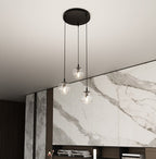 Hanglamp gepoedercoat staal en glas Cosmo, zwart met transparante glazen kappen Ø 14 cm, 3 lichts, hoogte verstelbaar