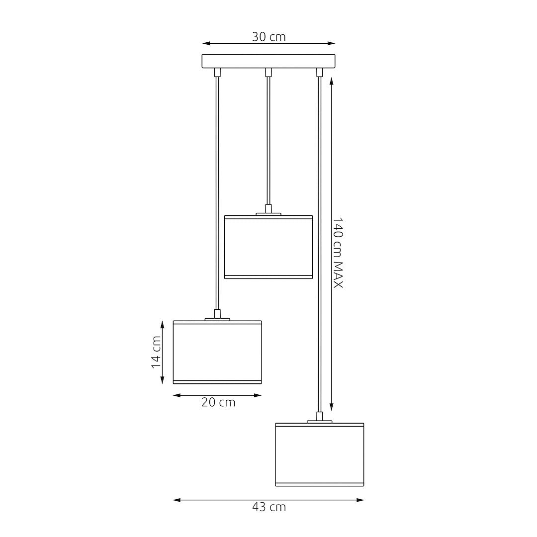 Hanglamp 3 lichts gepoedercoat staal met stoffen kap, modern, wit en goud, kap Ø 20 cm, E27