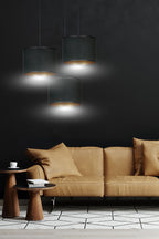 Hanglamp Hilde 3 lichts gepoedercoat staal en stof, zwart met gouden binnenzijde, kap Ø 20 cm, verstelbaar