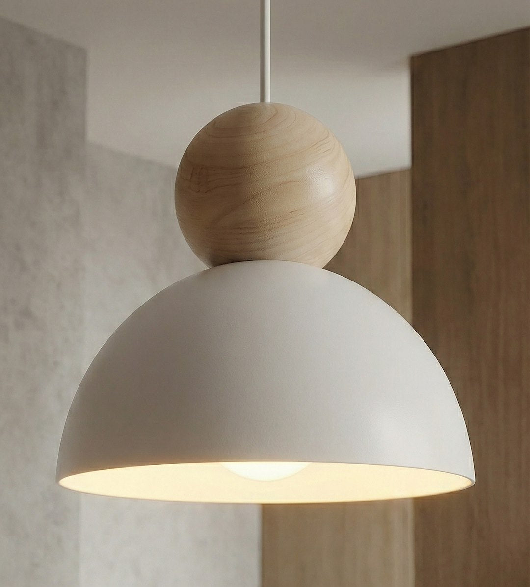 Hanglamp gepoedercoat staal en hout, Kaki Scandinavisch, wit, 41 x 41 cm, 3 fittingen, in hoogte verstelbaar