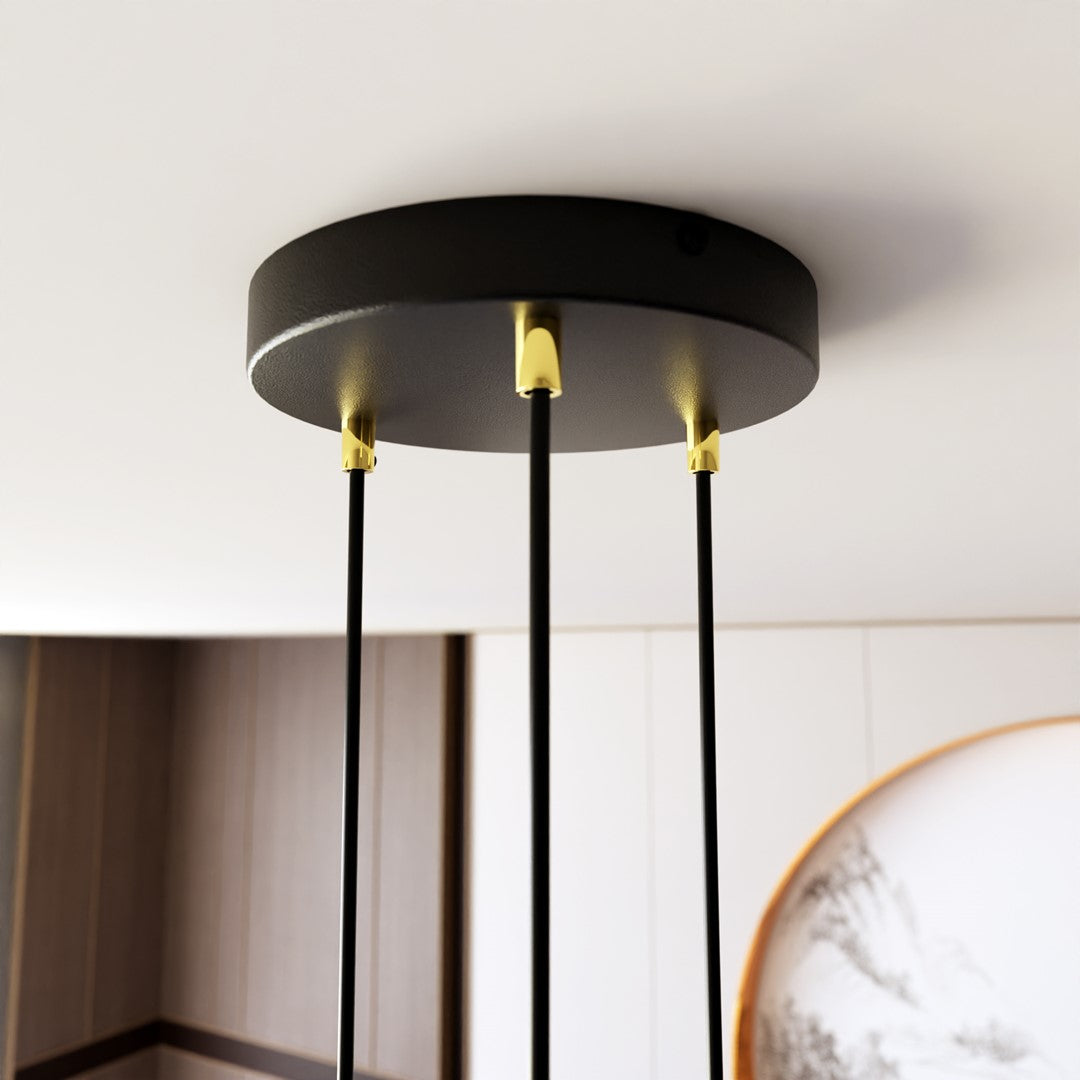Hanglamp Selter gepoedercoat staal, glamour, zwart met goud, 3 lichtpunten, G9, Ø 20 cm, hoogte 130 cm