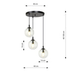 Hanglamp gepoedercoat staal en glas Cosmo, zwart met transparante glazen kappen Ø 14 cm, 3 lichts, hoogte verstelbaar