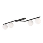 Zwarte plafondlamp met meerarmig frame en vier matte witte bolkappen