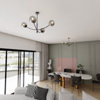Plafondlamp gepoedercoat staal en glas Hunter, zwart met grafiet glazen kappen, 4 lichts, 89 x 63 cm