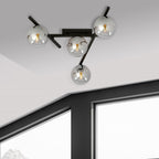 Plafondlamp staal en glas Smart 4 lichts, zwart met grafiet glazen kappen, 63 x 25 cm, E14