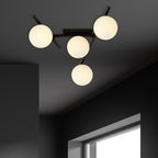 Plafondlamp gepoedercoat staal en glas Smart 4 lichts, zwart met witte kappen, 63 x 25 cm