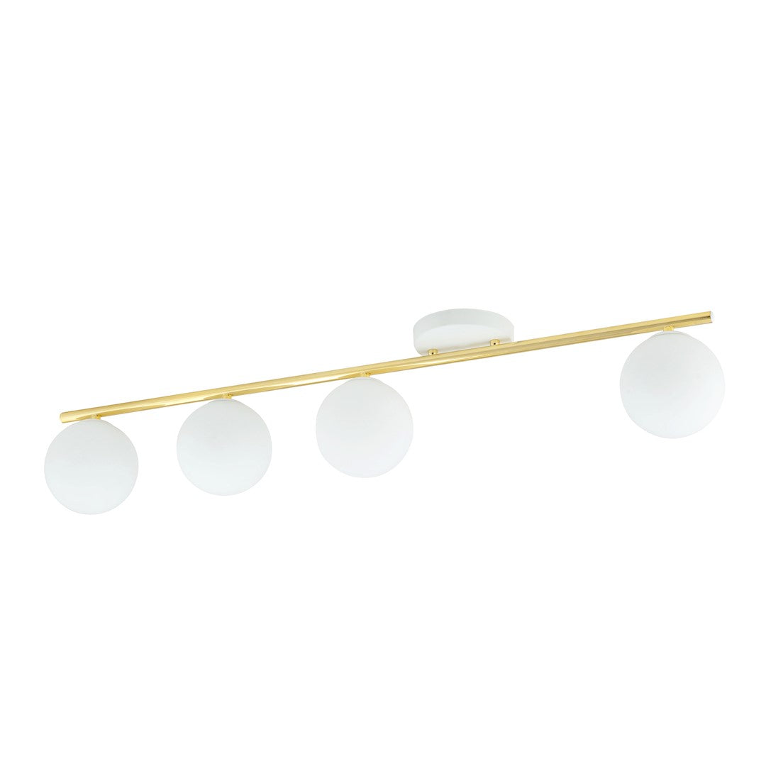 Plafondlamp Monza 4 lichts gepoedercoat staal en glas, wit met goud, modern – 100 cm breed