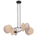Hanglamp gepoedercoat staal en stof Motief boho, zwart met beige kappen, 4 fittingen E27, 82 x 100 cm
