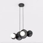 Hanglamp gepoedercoat staal minimalistisch Model 4 zwart met witte kappen, 53 x 23 cm, 4 lichtpunten, eettafel