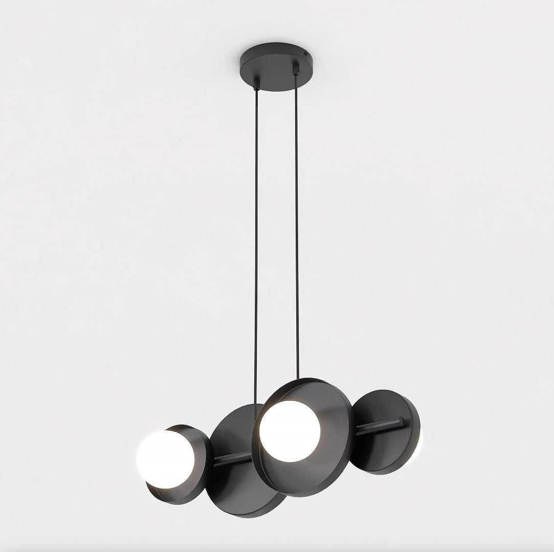 Hanglamp gepoedercoat staal minimalistisch Model 4 zwart met witte kappen, 53 x 23 cm, 4 lichtpunten, eettafel