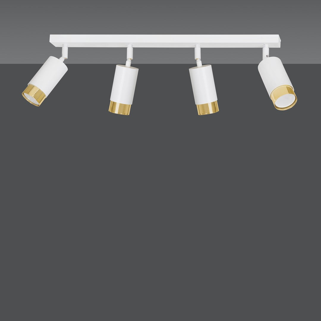 Plafondlamp spots gepoedercoat staal Hiro, wit en goud, 4 lichtpunten, 60 cm breed
