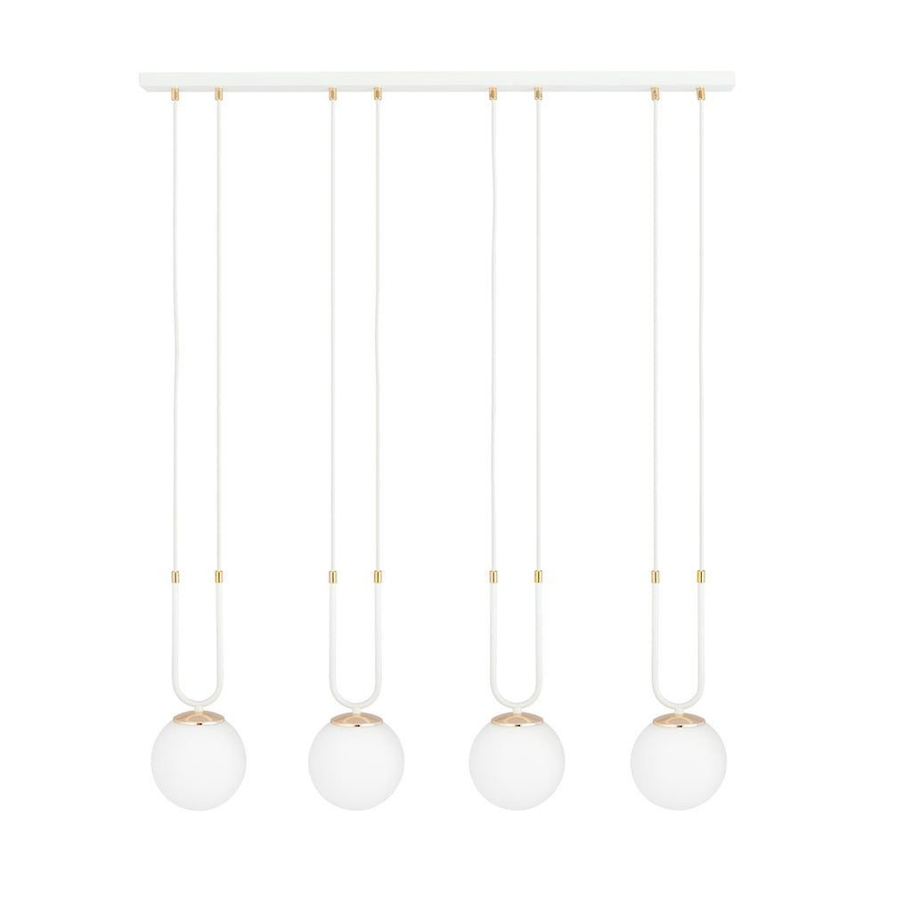 Hanglamp gepoedercoat staal en glas Glam 4 lichts, wit met opaalglas – 92 x 115 cm, eettafel