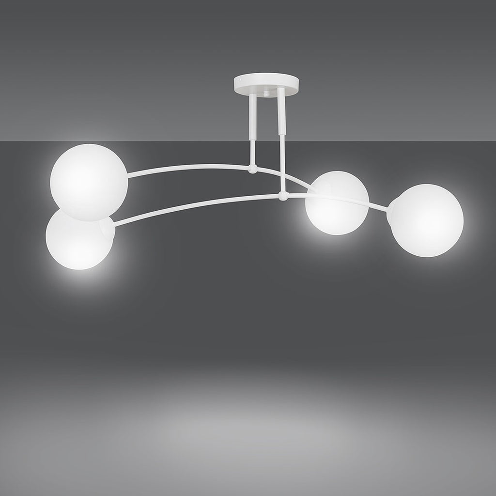 Plafondlamp gepoedercoat staal modern wit met 4 melkwitte kappen Ø 15 cm, 4 x E14 – eettafel of kookeiland