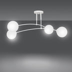 Plafondlamp gepoedercoat staal modern wit met 4 melkwitte kappen Ø 15 cm, 4 x E14 – eettafel of kookeiland