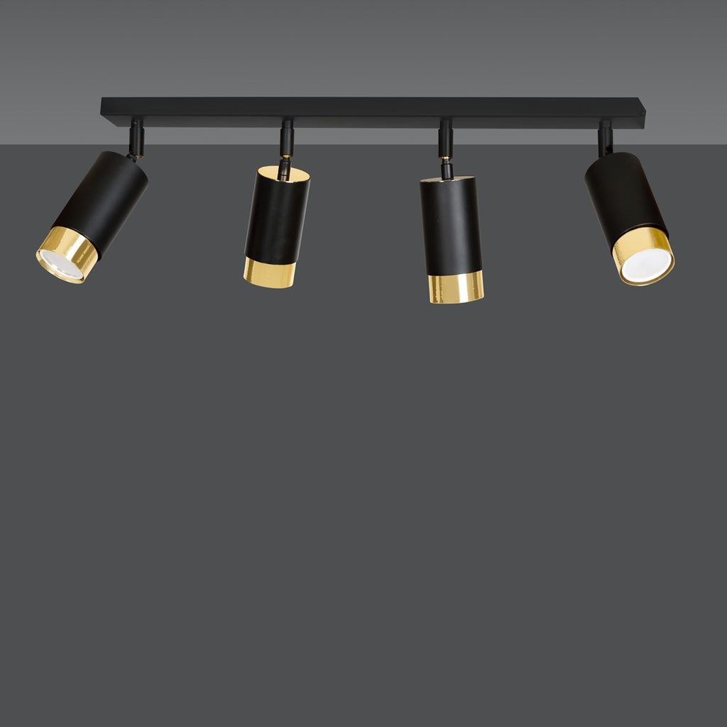 Plafondlamp gepoedercoat staal Hiro zwart en goud, 4 verstelbare spots – 60 cm breed