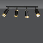 Plafondlamp gepoedercoat staal Hiro zwart en goud, 4 verstelbare spots – 60 cm breed
