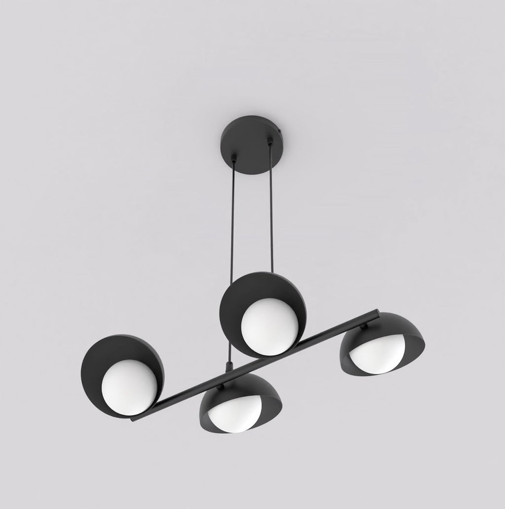 Hanglamp gepoedercoat staal Scandinavisch Boom 4 zwart, 4 lichtpunten G9, 60 x 32 cm, boven eettafel