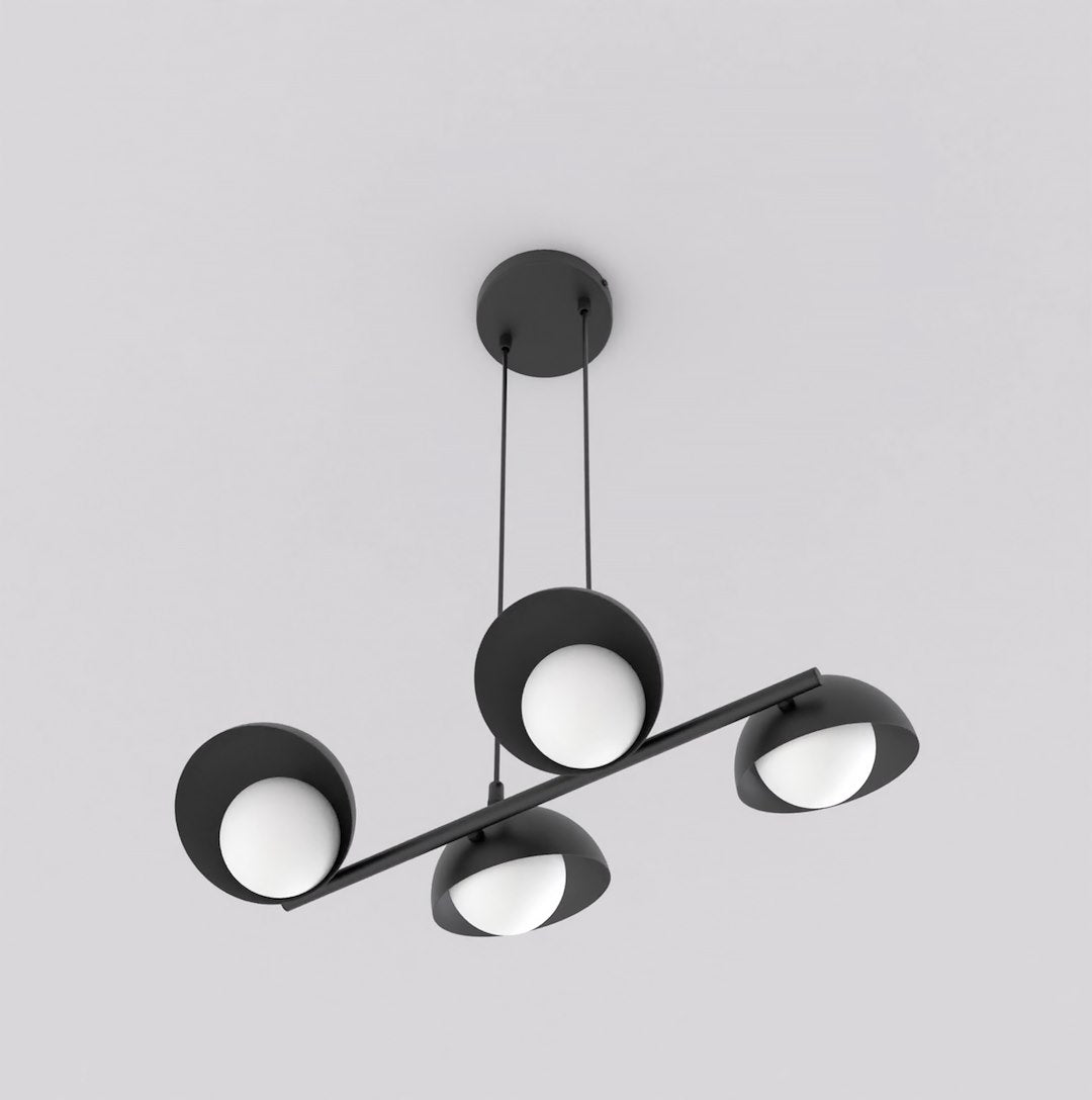 Hanglamp gepoedercoat staal Scandinavisch Boom 4 zwart, 4 lichtpunten G9, 60 x 32 cm, boven eettafel