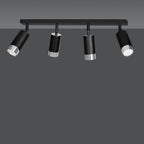 Plafondlamp gepoedercoat staal modern Hiro zwart zilver, 4 verstelbare spots, breedte 60 cm, voor hal en keuken