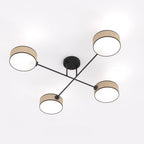 Plafondlamp gepoedercoat staal Japandi rotan kappen bruin met zwart, 4 fittingen E14, 96 x 96 cm