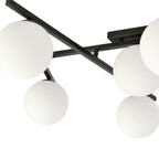 Plafondlamp gepoedercoat staal en glas Smart 4 lichts, zwart met witte kappen, 63 x 25 cm
