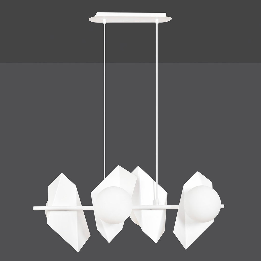 Hanglamp Drifton gepoedercoat staal en glas, wit, 4 fittingen E14, verstelbare hoogte, 90 x 100 cm