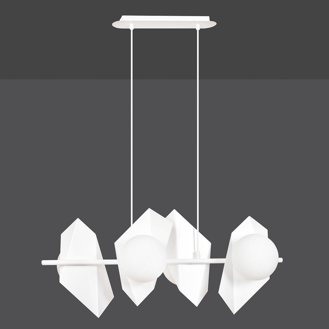 Hanglamp Drifton gepoedercoat staal en glas, wit, 4 fittingen E14, verstelbare hoogte, 90 x 100 cm