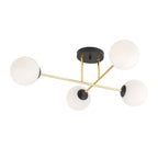 Plafondlamp Magnum gepoedercoat staal en glas, glamour, zwart en goud met witte kappen, 4 lichts, E14