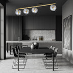 Plafondlamp gepoedercoat staal en glas Monza, zwart en goud met grafiet kappen, 4 lichts, 100 cm breed