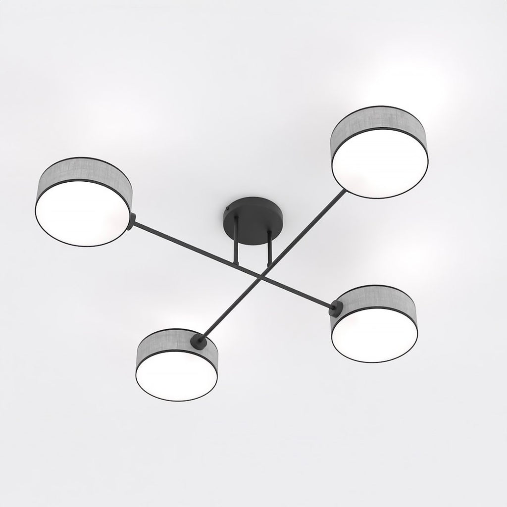 Plafondlamp staal Japandi Maga grijs en zwart, 4 lichtpunten – 96 x 96 cm, voor woonkamer en slaapkamer