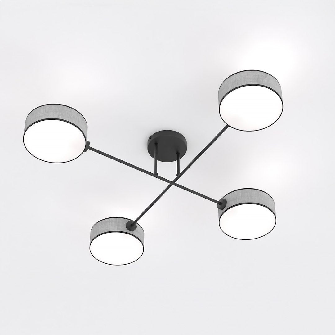 Plafondlamp staal Japandi Maga grijs en zwart, 4 lichtpunten – 96 x 96 cm, voor woonkamer en slaapkamer