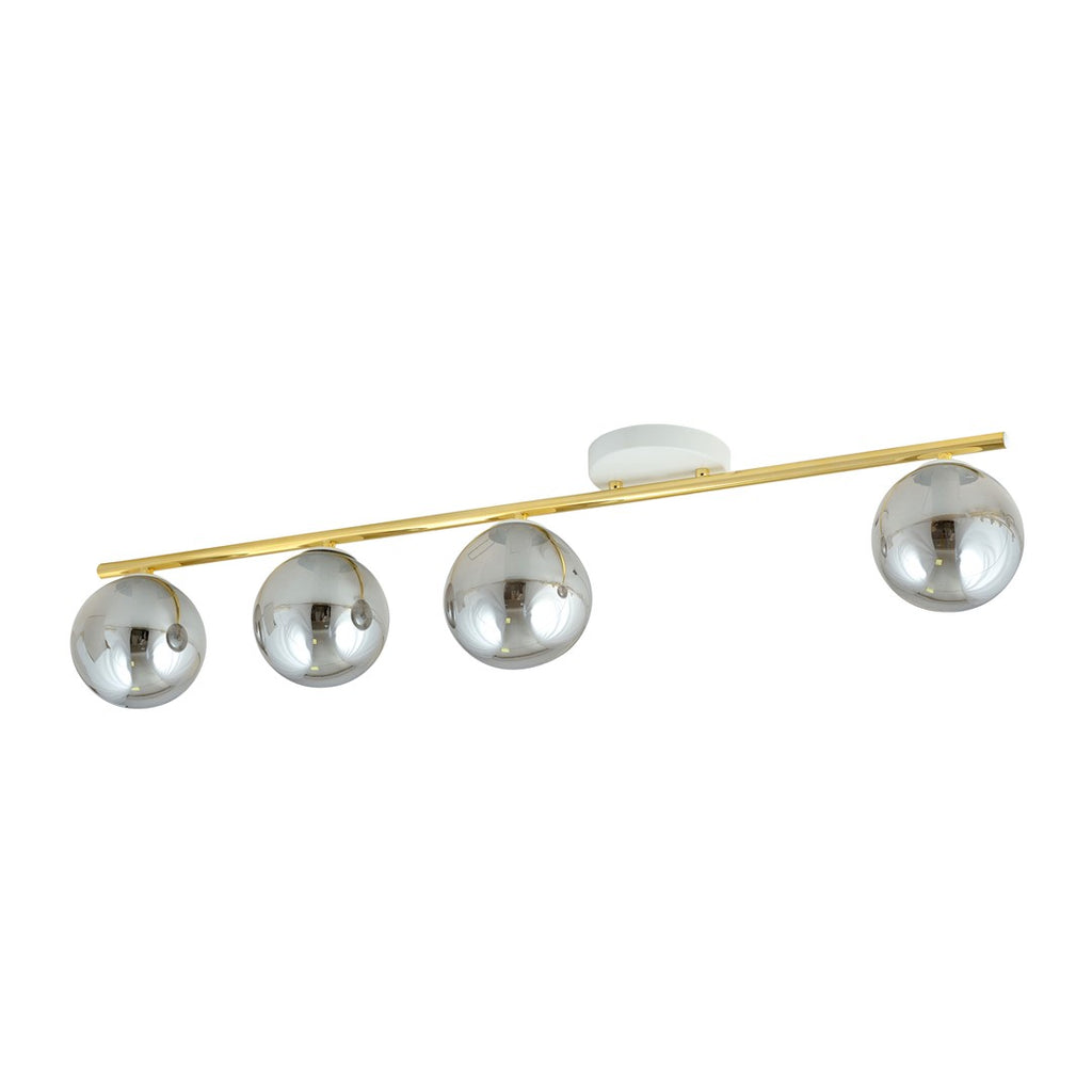 Plafondlamp Monza gepoedercoat staal en glas, modern, wit en goud met grafiet kappen, 4 lichts, E14 – 100 cm
