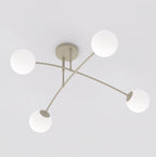 Plafondlamp staal en glas beige modern, 4 witte glazen bollen Ø 14 cm, 60 x 60 cm voor woonkamer