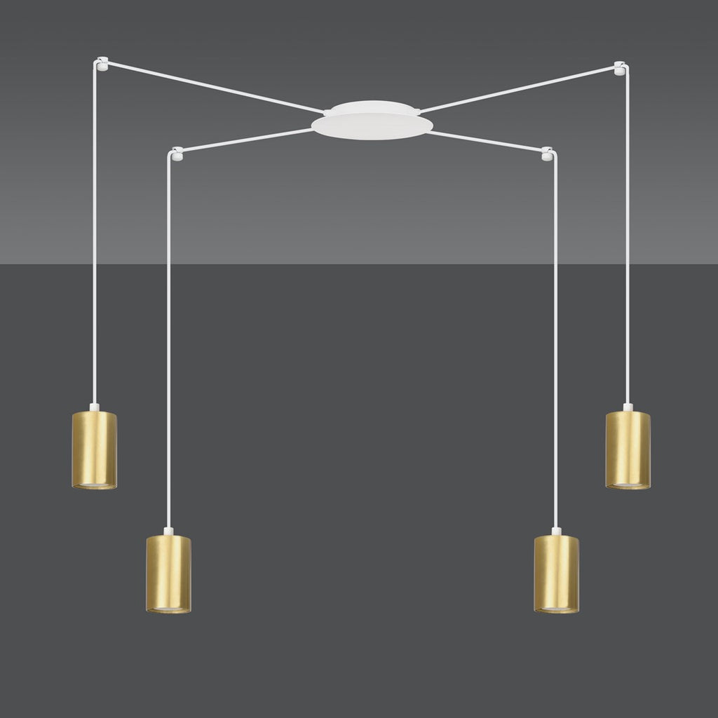Hanglamp Traker gepoedercoat staal, modern, wit met goud, 4 fittingen, verstelbare hoogte