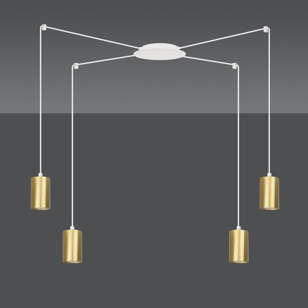 Hanglamp Traker gepoedercoat staal, modern, wit met goud, 4 fittingen, verstelbare hoogte
