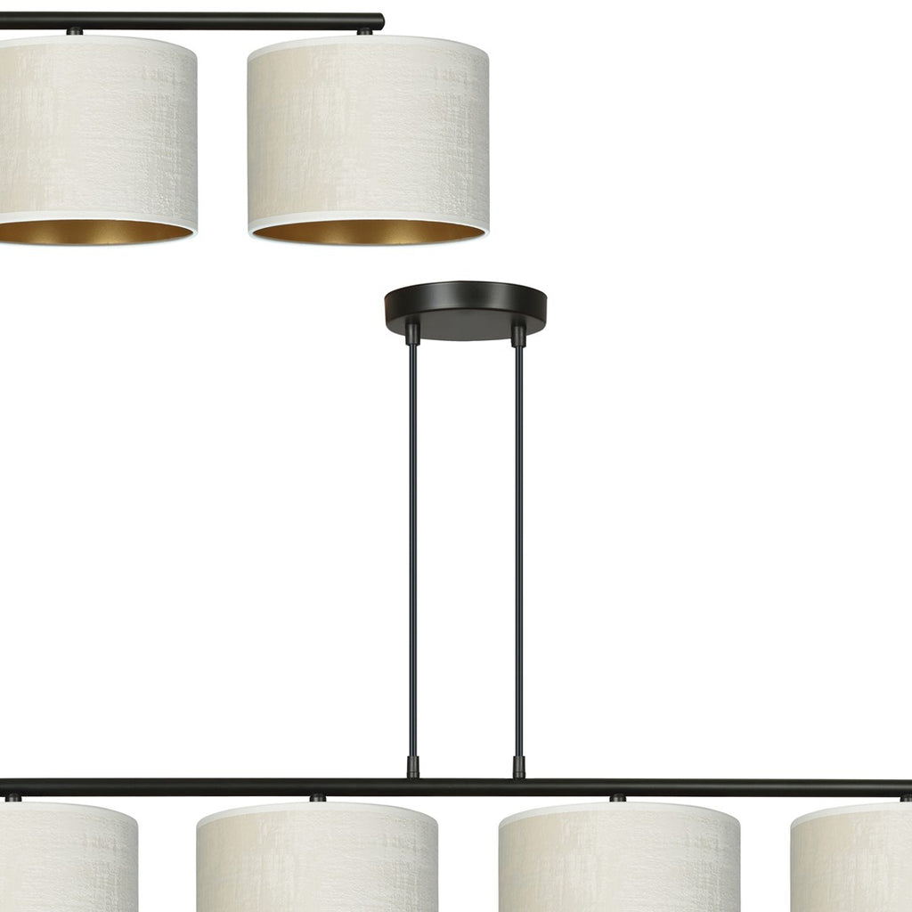 Hanglamp gepoedercoat staal Hilde 4 kappen, wit met goudkleurige binnenzijde, zwart frame, 97 x 100 cm, eetkamer