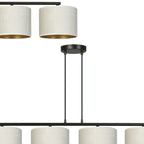 Hanglamp gepoedercoat staal Hilde 4 kappen, wit met goudkleurige binnenzijde, zwart frame, 97 x 100 cm, eetkamer