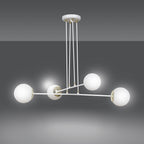 Hanglamp gepoedercoat staal en glas Ognis, wit met goudkleurige details, 4 lichts, 75 x 100 cm, woonkamer en eetkamer