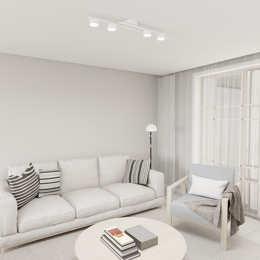 Plafondlamp gepoedercoat staal minimalistisch Fragment wit, 4 lichtpunten voor woonkamer, eetkamer en kantoor