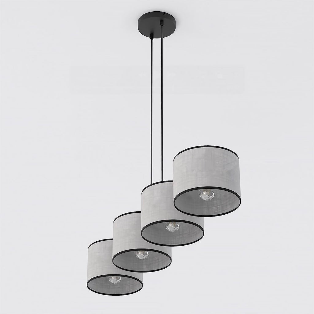Hanglamp gepoedercoat staal stoffen kap minimalistisch Eco grijs zwart 96 cm, 4 fittingen E27, voor eettafel en keukeneiland