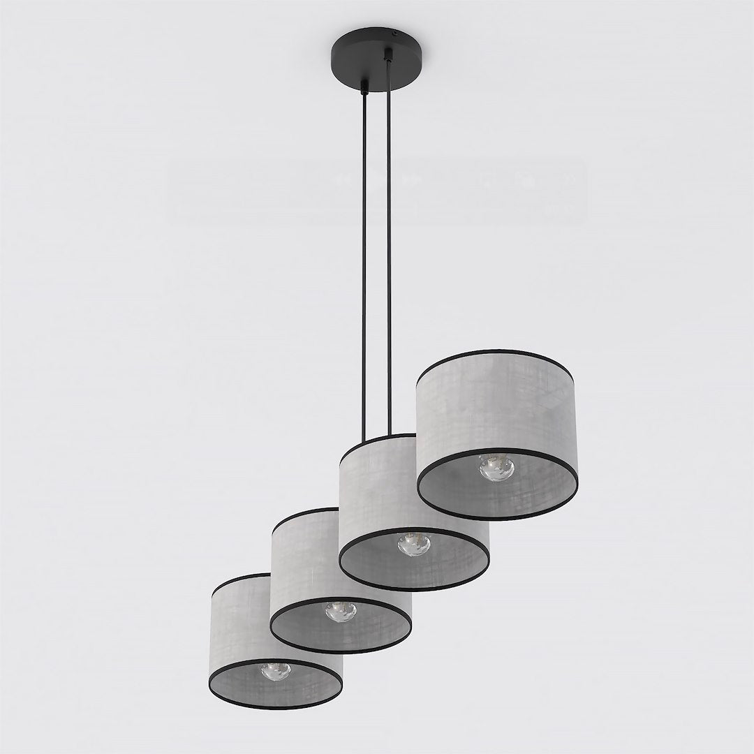Hanglamp gepoedercoat staal stoffen kap minimalistisch Eco grijs zwart 96 cm, 4 fittingen E27, voor eettafel en keukeneiland