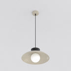 Hanglamp Mulan gepoedercoat staal en glas, Scandinavisch, beige met zwart, Ø 30 cm, boven eettafel of kookeiland