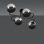 Plafondlamp gepoedercoat staal en glas Brendi, zwart met grafiet glazen kappen, 4 lichts, 55 x 32 cm