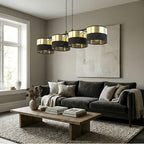 Hanglamp staal modern Lux zwart met goud, 4 lichtpunten, kap Ø 20 cm, breedte 96 cm, boven eettafel of keukeneiland