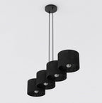 Hanglamp gepoedercoat staal met stoffen kap, Eco, minimalistisch, zwart, 4 lichts, 96 cm breed, voor eettafel of keukeneiland