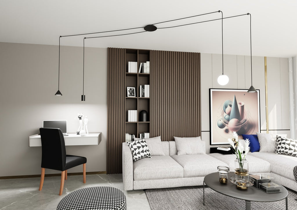 Hanglamp spider gepoedercoat staal modern zwart Fuji, 4 fittingen, verstelbaar in hoogte